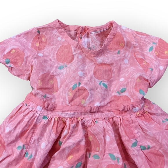 6-12 Months Vintage Pink Apple Dress, Button and Tie Up Back - Picture 2 of 4